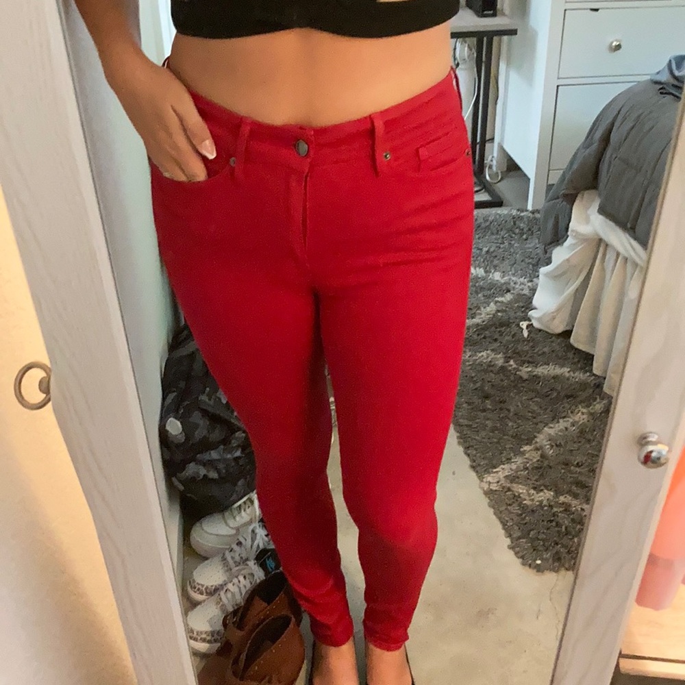 GOOD AMERICAN Red Shiny Denim Jeans